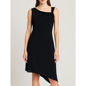 Vinatge David Meister dress asymmetrical black LBD knee length sleeveless SZ 10